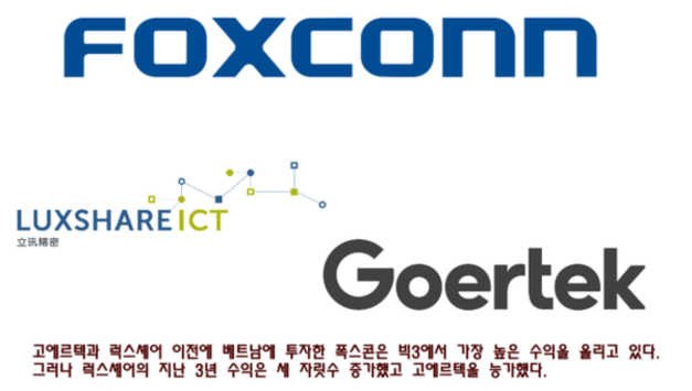 애플의 베트남 아웃소싱 빅 3: Foxconn, Luxshare, Goertek의 총매출은 거의 130억달러에 도달