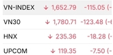 베트남 증시 ‘패닉셀’…VN-지수 115포인트 급락, 사상 최대 하락폭 기록